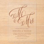 Terracotta Mr. en Mrs. Rustic Calligraphy Trouwen Acryl Uitnodigingen (Voorkant)