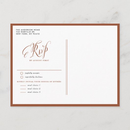 Terracotta Mr. en Mrs. Rustic Calligraphy Trouwen Uitnodiging Briefkaart (Achterkant)