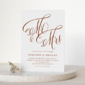 Terracotta Mr & Mrs Rustic Script QR Code Huwelijk Uitnodiging Briefkaart