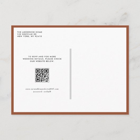 Terracotta Mr & Mrs Rustic Script QR Code Huwelijk Uitnodiging Briefkaart (Achterkant)