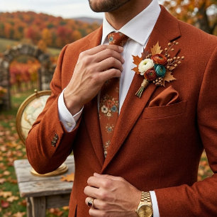 Terracotta multi-florale boeket diamant patroon stropdas