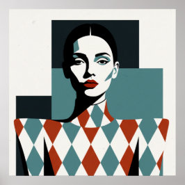 Terracotta-muse: geometrische tribale portret in a poster