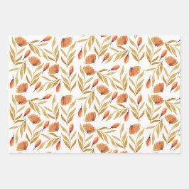 Terracotta Mustard Yellow Floral Inpakpapier Vel