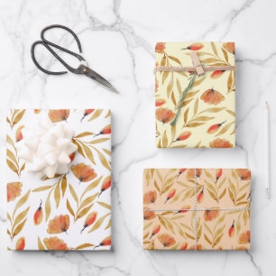 Terracotta Mustard Yellow Floral Inpakpapier Vel
