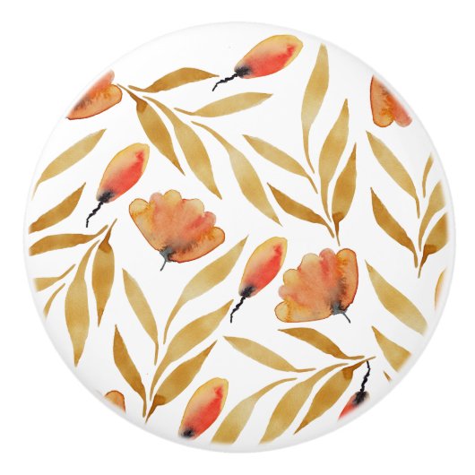 Terracotta Mustard Yellow Floral Keramische Knop (Voorkant)