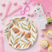 Terracotta Mustard Yellow Floral Papieren Bordje (Feest)