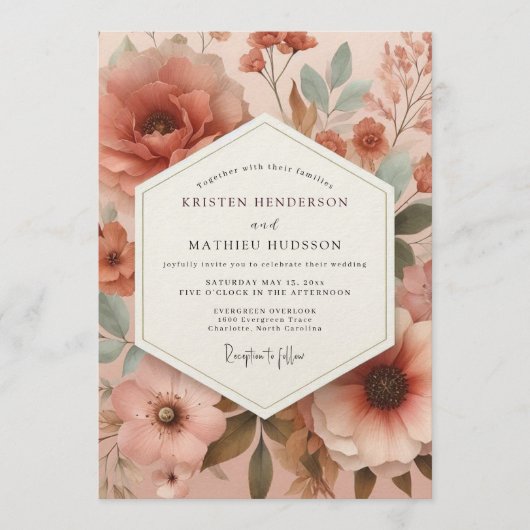Terracotta Muted Blossom Wedding Kaart (Voorkant)