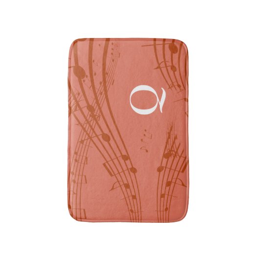 Terracotta Muzieknoten Monogram Bath Mat (Voorkant Verticaal)