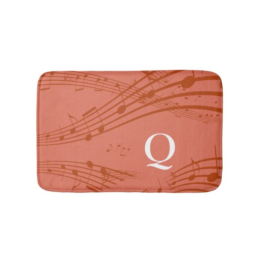 Terracotta Muzieknoten Monogram Bath Mat (Voorkant)