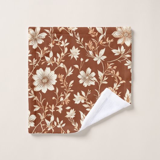 Terracotta Naadloze Boho Bloemenpatroon Bad Handdoek (Wasdoekje)
