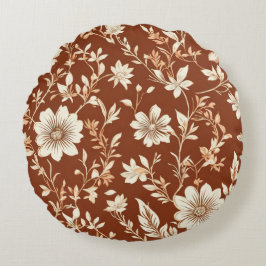  Terracotta Naadloze Boho Bloemenpatroon Rond Kussen