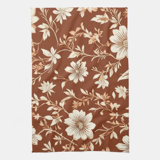 Terracotta Naadloze Boho Bloemenpatroon Theedoek (Verticaal)