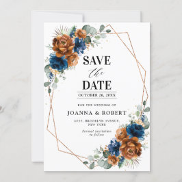 Terracotta Navy Blau Groene Geometrische Trouw Sa Save The Date
