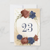 Terracotta Navy Blauw Bloemen Geometrisch Tafelnum Kaart (Voorkant)