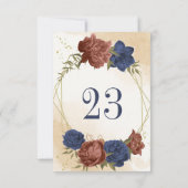 Terracotta Navy Blauw Bloemen Geometrisch Tafelnum Kaart (Achterkant)