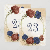 Terracotta Navy Blauw Bloemen Geometrisch Tafelnum Kaart (Voorkant / Achterkant)