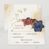 Terracotta Navy Blauw Bloemen Groen Maaltijd keuze RSVP Kaartje (Voorkant / Achterkant)
