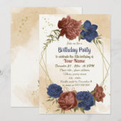 Terracotta Navy Blauw Bloemen Groen Verjaardag Kaart (Voorkant / Achterkant)