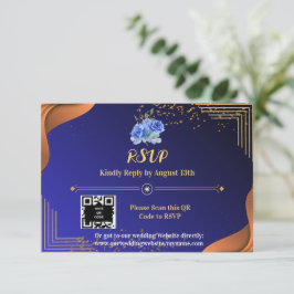 Terracotta Navy Blauw Elegant RSVP Kaartje