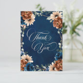 Terracotta Navy Blauw groen Foto Bruiloft Bedankkaart (Staand voorkant)