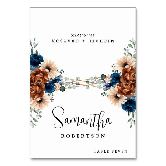 Terracotta Navy Blauw groen Geometrische gastnaam Kaart (Voorkant)