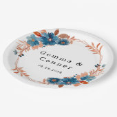 Terracotta Navy Blauwe Bloemige Trouw  Papieren Bordje (Gekanteld)