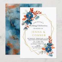 Terracotta Navy Blauwe Gouden Bloemige Bruiloft
