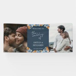Terracotta Navy Blauwe Roest Foto Bruiloft Welkom Spandoek