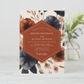 Terracotta Navy Bloei Herfst Bruiloft Kaart (Staand voorkant)