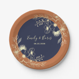 Terracotta Navy Bloemen Bruiloft Papieren Bordje