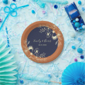 Terracotta Navy Bloemen Huwelijk Papieren Bordje (Feest)