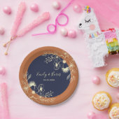 Terracotta Navy Bloemen Huwelijk Papieren Bordje (Feest)