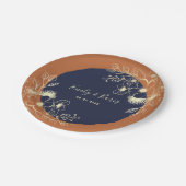 Terracotta Navy Bloemen Huwelijk Papieren Bordje (Gekanteld)