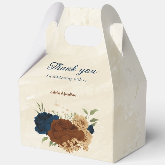 Terracotta Navy bloemenbruiloft Bedankdoosjes (Voorkant)