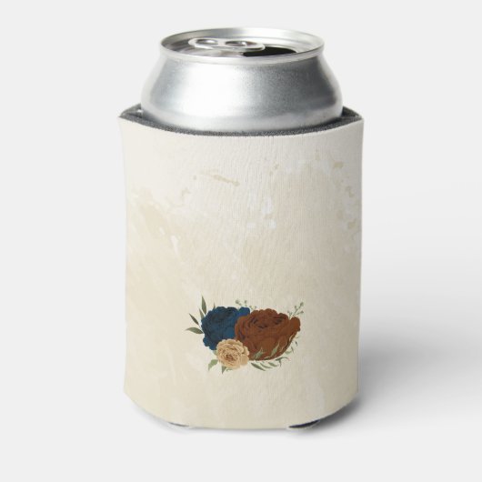 Terracotta Navy bloemenbruiloft Blikjeskoeler (Blikje Achterkant)