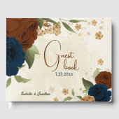 Terracotta Navy bloemenbruiloft Gastenboek (Voorkant)