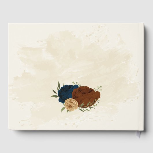 Terracotta Navy bloemenbruiloft Gastenboek (Achterkant)