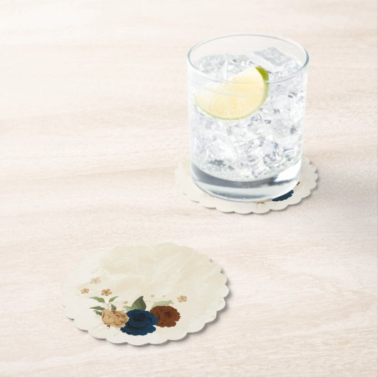 Terracotta Navy bloemenbruiloft Kartonnen Onderzetters (Insitu)