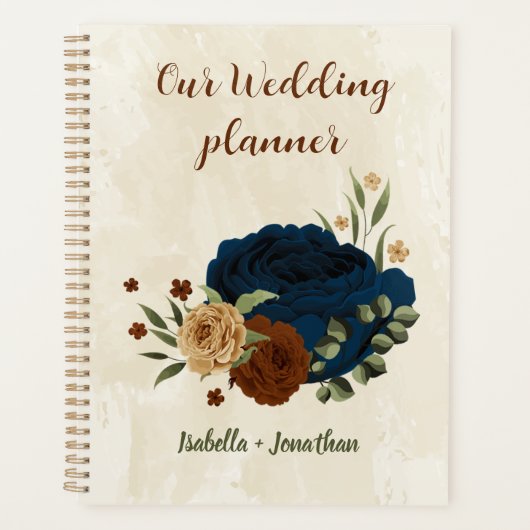 Terracotta Navy bloemenbruiloft Planner (Voorkant)