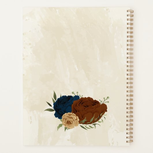 Terracotta Navy bloemenbruiloft Planner (Achterkant)