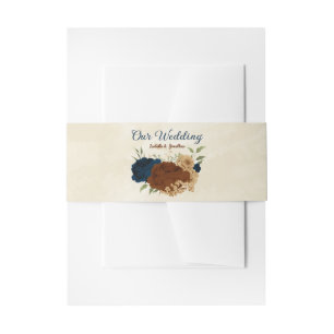 Terracotta Navy bloemenbruiloft Uitnodigingen Wikkel