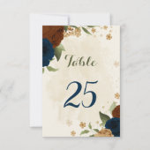 Terracotta Navy Bloementafel Nummer Kaart (Voorkant)