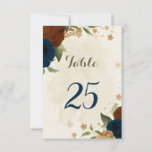 Terracotta Navy Bloementafel Nummer Kaart (Achterkant)