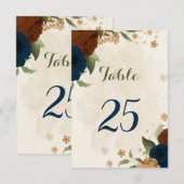 Terracotta Navy Bloementafel Nummer Kaart (Voorkant / Achterkant)