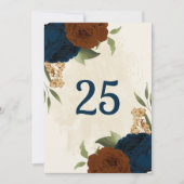 Terracotta Navy Bloementafel Nummer Kaart (Voorkant)