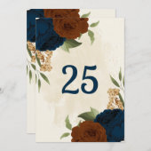 Terracotta Navy Bloementafel Nummer Kaart (Voorkant / Achterkant)