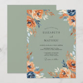 Terracotta Navy Bloom Bruiloft Kaart (Voorkant / Achterkant)