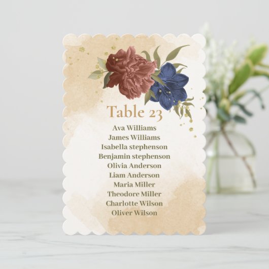Terracotta Navy Blue Bloemen Zitkaarten Kaart (Staand voorkant)