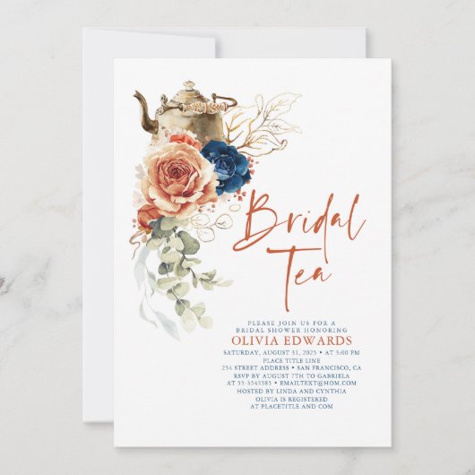 Terracotta Navy Blue Boho Vrijgezellenfeest Tea Pa Kaart (Voorkant)