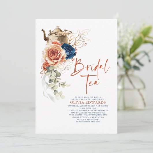 Terracotta Navy Blue Boho Vrijgezellenfeest Tea Pa Kaart (Staand voorkant)